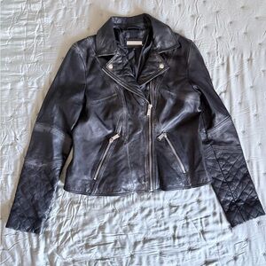 Black Rivet Quilted Black Leather Jacket